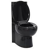 vidaXL Inodoro WC Cierre Suave Doble Cisterna Cerámica Negro Váter de Baño