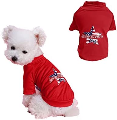 BECHANMIG Dog Clothes for Small Dogs American Flag Dog Shirt Independence Day, Patriotic USA Dog T Shirt Puppy Dog Costume (Red,S)