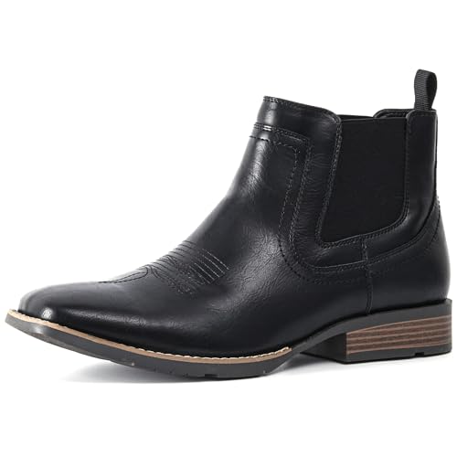 IXU Cowboy Boots For Men Square Toe Ankle Boots Western Chelsea Boot Casual Dress Slip On Men Shoes