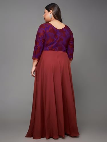 Image of Miss Chase A+ Women's Floral Printed Relaxed Fit V -Neck 3 /4Th Sleeve Georgette Maxi Dress