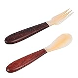 HOMOCONO Palisanderholz Geschirr mit Muschelintarsien 2 Stück Besteckset mit Dessertgabel und Löffel Komfortabel für Gastronomie und Zuhause