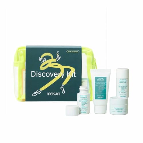 Meisani Discovery Kit, Set de Regalo, Set de Viaje de Cuidado Facial Coreano con Limpiador, Tónico e Hidratante, 4 Toallas Mini y Neceser