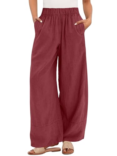 ANRABESS Women's Wide Leg Linen Pants Summer Boho Casual Elastic