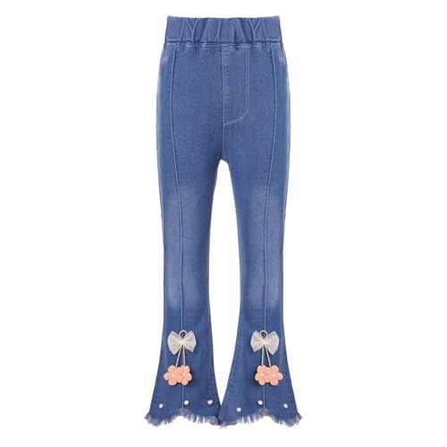Manyakai Jean Fille Large Enfant Pantalon Patte d'Elephant Flared Trousers Jeans Slim Stretch Pantalons Évasé Jambe Large 2-16 Ans Type D Bleu 7-8 Ans