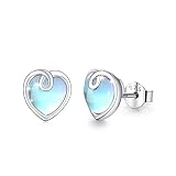 ConBo Heart Moonstone Earrings 925 Sterling Silver Rainbow Moonstone Stud Earrings for Women Girls H