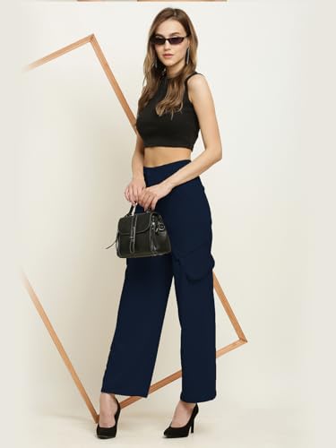 Image of Fashion Women's Casual Cargo Pants Flared High Waist Relaxed Fit Stretchable Parallel Trousers