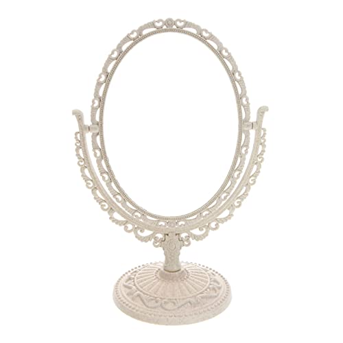 Lalafina Travel Makeup Mirror Tabletop Makeup Mirror Vintage Double- Sided Makeup Mirror With Stand Oval Swivel Desktop Vanity Mirror For Girls Women, Beige Makeup Vanity Mirror #TOP26