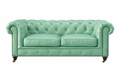 Image of Classic Leatherette Chester Sofa Set Button Tufted, Classic Style Sofa Set 3-Person Sofa for Living Room, Office, and Hallway Colour (Mint Green Leatherette, 2 Seater Sofa)