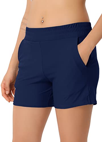Kfnire Shorts de Natación Mujer Secado Rápido, Bañador con Bolsillos, Cintura Alta, Control de Abdomen, Board Shorts, Talla L, Color Armada