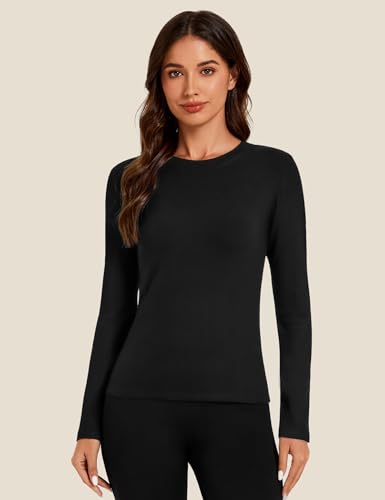 Tournesol Women's Micro Fleece Lined Thermal Tops Long Sleeve Crew Neck Underwear Top Warm Ribbed Undershirt Cold Weather4