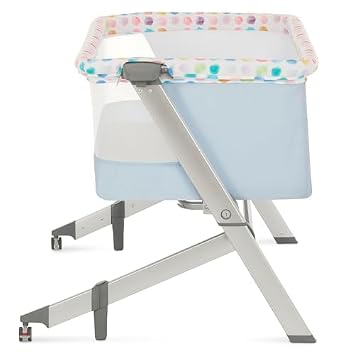 Dream On Me Flora Baby Bassinet, Foldable Bedside Sleeper - Confetti Blue
