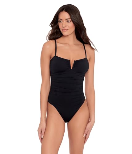 LAUREN Ralph Lauren Uma peça feminina Beach Club Solids V Wire sobre o ombro, Preto, 7