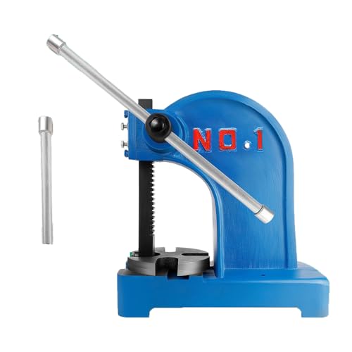1T Cast Iron Arbor Press (11.73'H x 9.76'L), Reversible Ram Heavy Duty Manual Arbor Press with 3 Drifts, Steel Anvil for Punching/Shaping, Small Workbench (Blue)