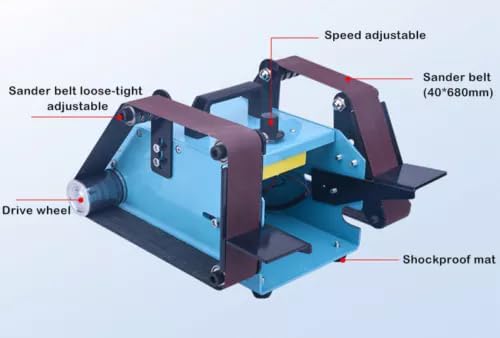 Small Double Shaft Sander Belt Sanding Machine Polishing Sandpaper Machine 220V