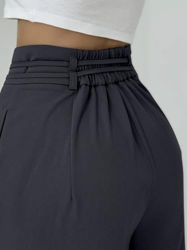 Image of Aahwan OffWhite Solid High Fabric Belt Waist Straight Korean Loose Pleated Wide Leg Trouser for Women's & Girl's