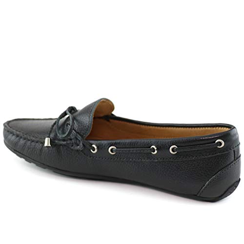 Image of MJNY Womens Casual Comfortable Genuine Leather Lightweight Driving Moccasins Classic Fashion Tiebow Slip On Ladies Driving Loafer Flat Shoes Black Grainy 7