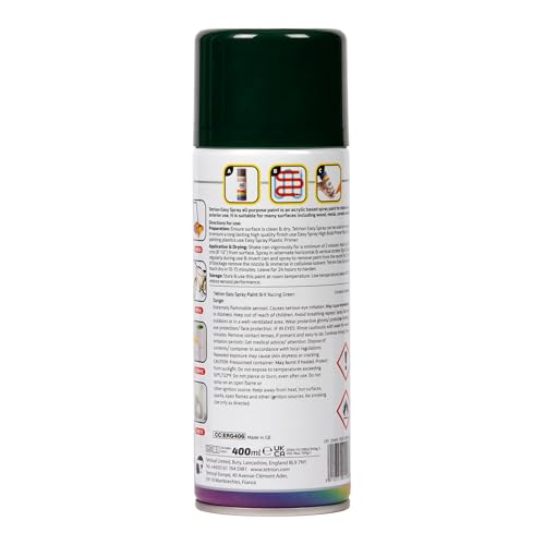 Image of Tetrion Easy Spray Paint - Brit Racing Green 400ml - Acrylic Spray for Wood, Metal, Plastic, Ceramic & More, Long Lasting, Smooth Finish - Indoor & Outdoor Use, 13.5 Oz