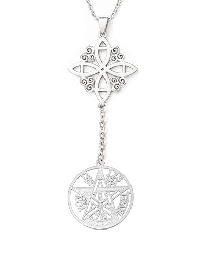 Collar de Mujer colgante Nudo de Bruja y Tetragramatón para Mujer Los 7 CHAKRAS, Colgante Largo de Símbolos Espirituales, Yoga Reiki Meditación Amuleto (Nudo de Bruja con Tetragramatón Plateado)