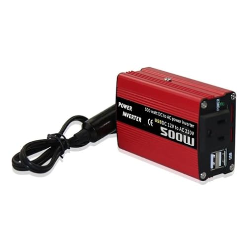 Inversor Convertidor Potencia CC A CA De 500W Inversor CC 12V A 220V 110V CA para Coche Transformador Automático con Adaptador Cargador USB Doble(12V to 220V AC)