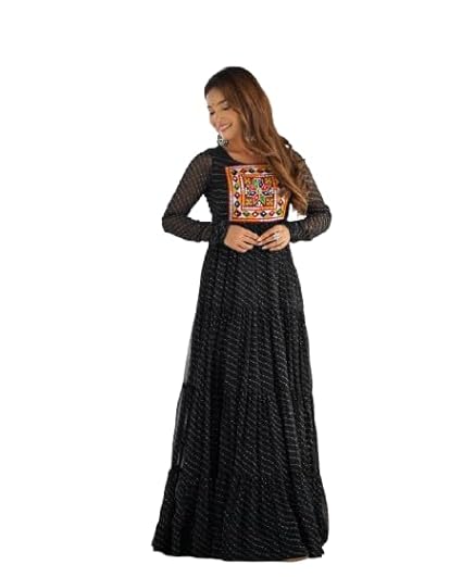 Design a New upcomimg Navratri Festival Anarkali Color Floor Length with leheriya Print Gown for Women