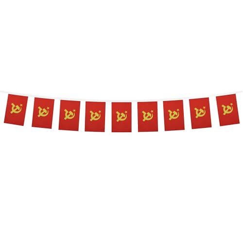 Image of AZ FLAG USSR Central logo 6 meters BUNTING Flag 20 flags 9'' x 6'' - Red communist STRING flags 15 x 21 cm