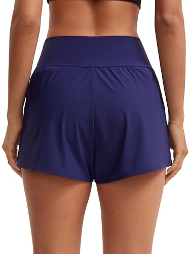 Image of ATTRACO Women Swim Shorts Side Split Swim Trunk 2 in 1 Board Shorts with Pockets Swim Bottom