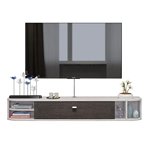 Floating TV Shelves,Wall Mounted Under TV Stand Floating TV Console Entertainment Shelf Cabinet for Living Room(47.24'' Gray-White)