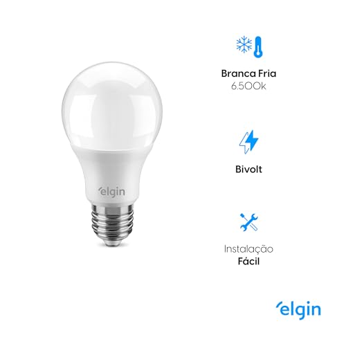 Lâmpada Bulbo LED A60 9W 6500k Elgin Bivolt Luz Branca Fria