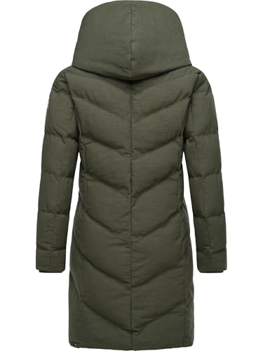 Ragwear Damen Wintermantel Warmer wasserdichter und atmungsaktiver Steppmantel lang mit Kapuze und hohem Teddy-Fleece-Kragen Natalka Cosy YOUMODO Dark Olive Gr. XXL