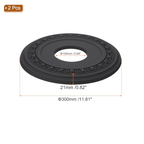 PATIKIL Deckenmedaillon, 2 Stück 12 OD x 4 ID PU Dekoratives Deckenleuchten-Medaillon Kronleuchter-Medaillon Blütenblatt Abdeckplatte für Deckenleuchtenventilatoren, Schwarz