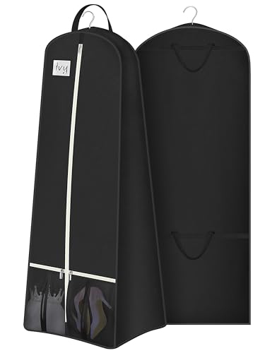 KIMBORA 72” Wedding Dress Garment Bag with 15” Gusset Bridal Dress Bags for Gowns Long Storage and Travel Large Mesh Pockets Hanging Garment Cover for Women