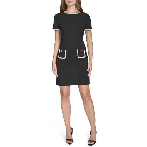 Image of Tommy Hilfiger Women's Short Sleeve Jewel Neck Contrast Piping Mini Shift Dress