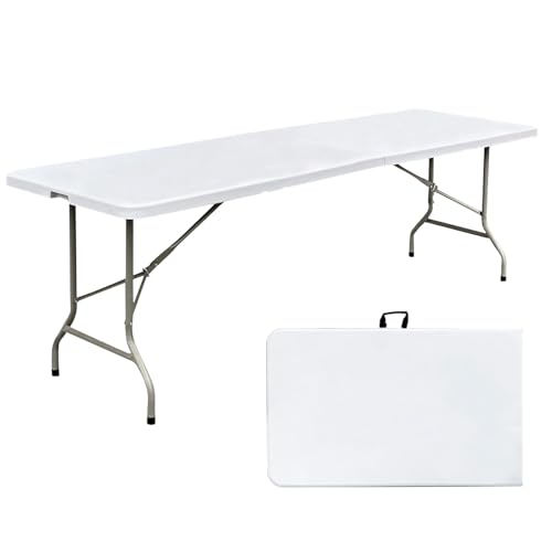 JingPieCle 8 Foot Folding Table 96 inch Heavy Duty 8ft Plastic Portable Foldable Table with Handle...