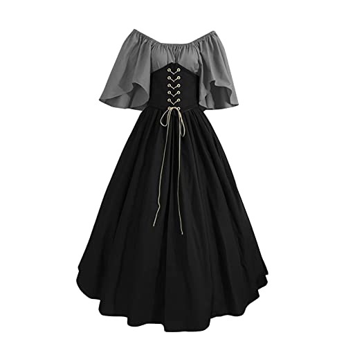 URIBAKY - Disfraz gtico de gran tamao, estilo vintage, corte medieval, cosplay, carnaval, disfraz de mujer, vestidos largos, Halloween, novia fantasma, reina vampiro, disfraz de bruja, gris, XXL