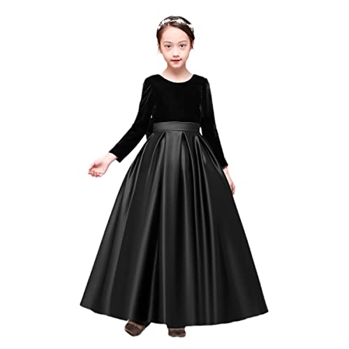 Velvet Long Sleeve Girl's Party Flower Girl Dress Prom Ball Gown Pageant Dress