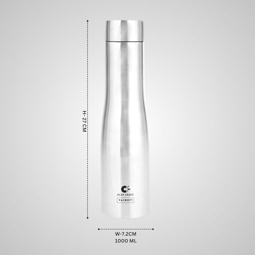 Image of Clay Craft VACBOTT Petra Single Walled Non Insulated Water Bottle-1000ML, 3-Piece(Silver) Leak Proof | Easy Grip |Easy To Carry| Gym Bottle | Home | Kitchen | Hiking | Treking Bottle | Travel Bottle