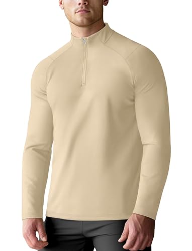 Zengjo Mens Quarter Zip Athletic Pullover Mid-Weight 1/4-Zip Running Workout Shirt Moisture Wicking