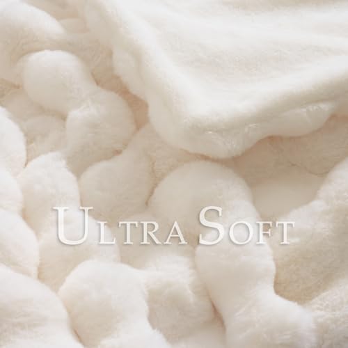 BENVWE Faux Fur Throw Blanket for Couch - Cozy Fuzzy Soft Plush Fluffy Thick Luxury Minky Bubble Blanket for Living Room Home Decor - Mothers Day Birthday Gifts for Women, Cream White, 51" x 63" by BENVWE - Image 3
