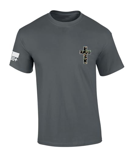 Trenz Shirt Company Mens Christian Tshirt Camo Cross Crest Short Sleeve T-Shirt