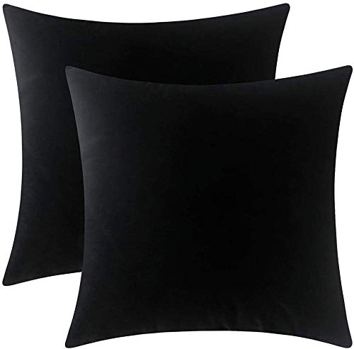 ArtcestSet of 2 Decorative Velvet Throw Pillow Cases, Soft Solid Cushion Covers for Sofa Couch and Bed, 14"x14", Black