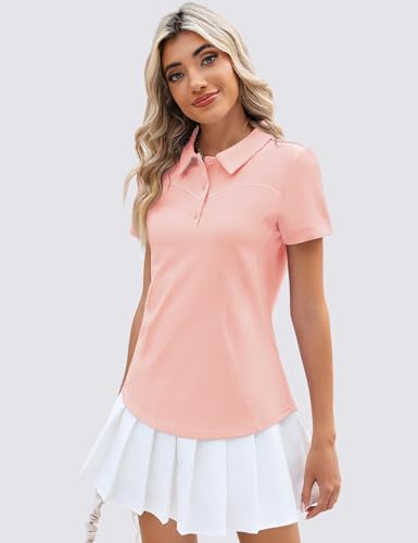 Image of TFSDOD Womens Golf Polo Shirts Collared Short Sleeve T Shirt Lightweight Moisture Wicking Polo Casual 3 Buttons Outfits