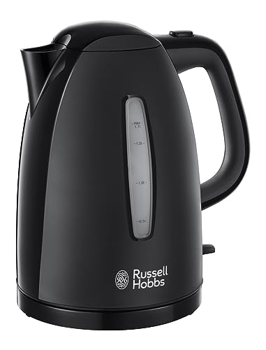 Russell Hobbs Textures Electric 1.7L Cordless Kettle (Fast Boil 3KW, Black Premium Plastic, matt & high Gloss Finish, Removable Washable Anti-Scale Filter, Push to Open lid, Perfect Pour spout) 21271