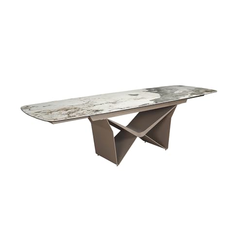Angel Cerdá - Table a Manger Extensible Moderne en grès cérame Gris veiné | Base Sculpturale Acier Laqué | Design Artistique | pour 10 Convives | 200 x...