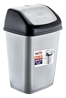 BH | Compact Very SMALL 5 Litres Swing Bin | Gray | 1 Pc | Waste, Durable, Hinged Swing Lid for Kitchen, Office, and Home Use – Odor Reducing Design - L 18.5 cm x W 15.5cm x H 29cm - By BEST HOUSE