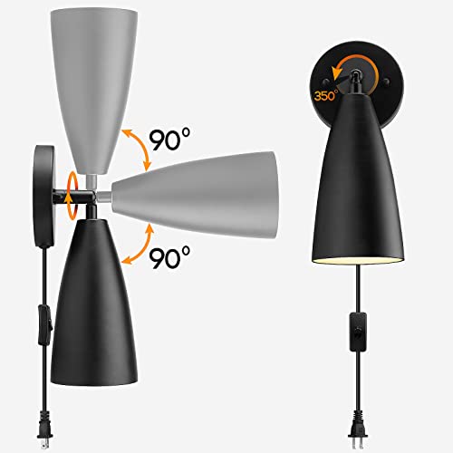Kewanno Plug In Wall Sconces, 2 Pack Swing Arm Wall Lamp With Plug In Cord, Industrial Plug In Wall Light Sconces With On Off Switch, Black Wall Sconces Lighting For Bedroom, Living Room #TOP2