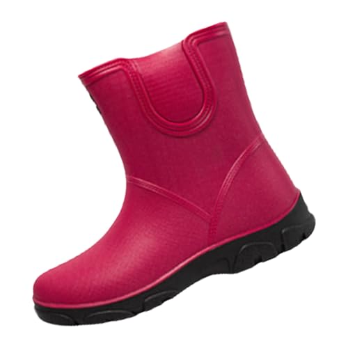 SRTUMEY Ladies Wellies Boots Warm Fur Lined Warm Wellington Boots Women Short Ankle Rain Boots Womens Thermal Waterproof Rain Boots Garden Shoes Size 8 Hot Pink
