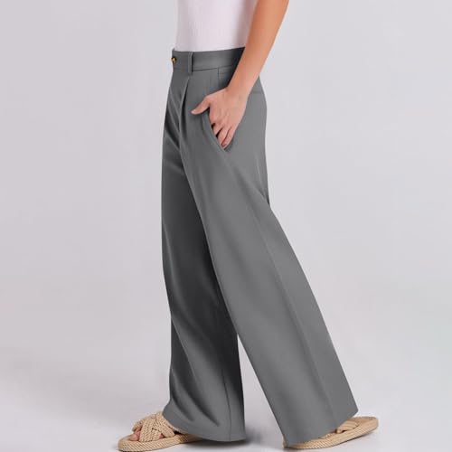 Linen Dress Pants Women Business Casual High Waited Wide Leg Pants with Pockets Slacks Office Work Palazzo Trousers3