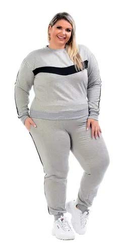 Conjunto Moletom Flanelado Feminino Plus Size Tendencia COR:CINZA;TAMANHO:G2