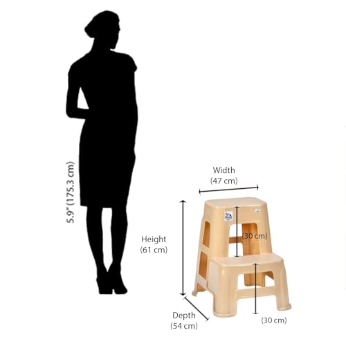Image of Nilkamal STL21 Step Stool for Home, Bedroom, Bathroom, Kitchen, Living Room, Office, Adult, Kids, Children's and Garden Stool with 100Kg Load Capacity (Marble Beige)