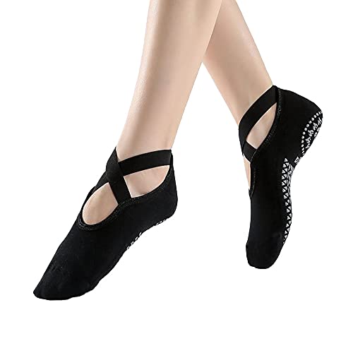 Calcetines de yoga, calcetines deportivos para fitness, calcetines de baile con agarres antideslizantes para mujeres, calcetines de barra de ballet, calcetines de entrenamiento descalzos, negro Cover